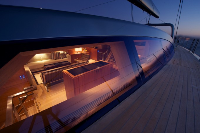 Sailing yacht Sarissa -  On Deck at night